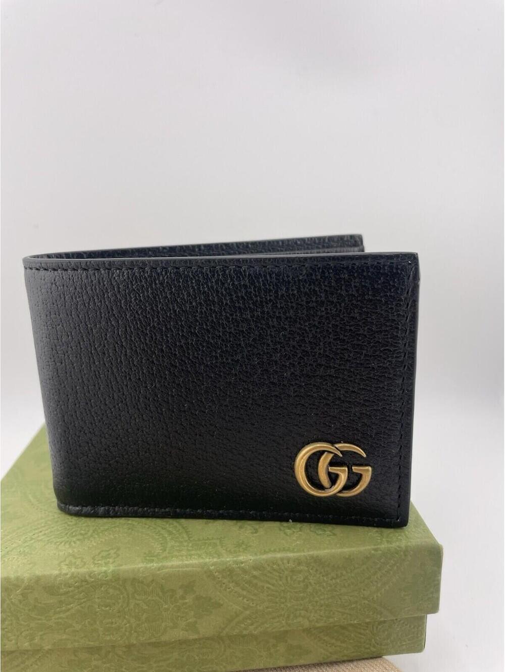 Gucci Men's Black Leather Bifold Wallet With Gold GG Initials Authentic New - Picture 4 of 9